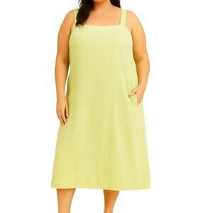 Eileen Fisher Organic Linen Square Neck Maxi Dress Jumper Honeydew Green New 2X